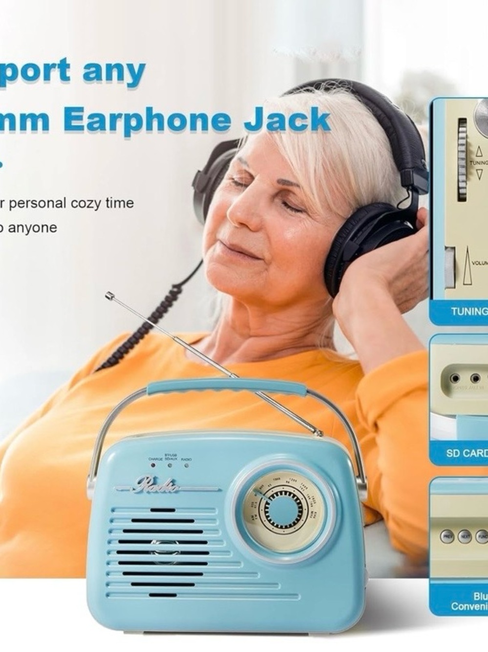 NEW Bluetooth Retro Radio, Portable AM FM Battery Powered & Plug-in Wall Vintage - Picture 7 of 9